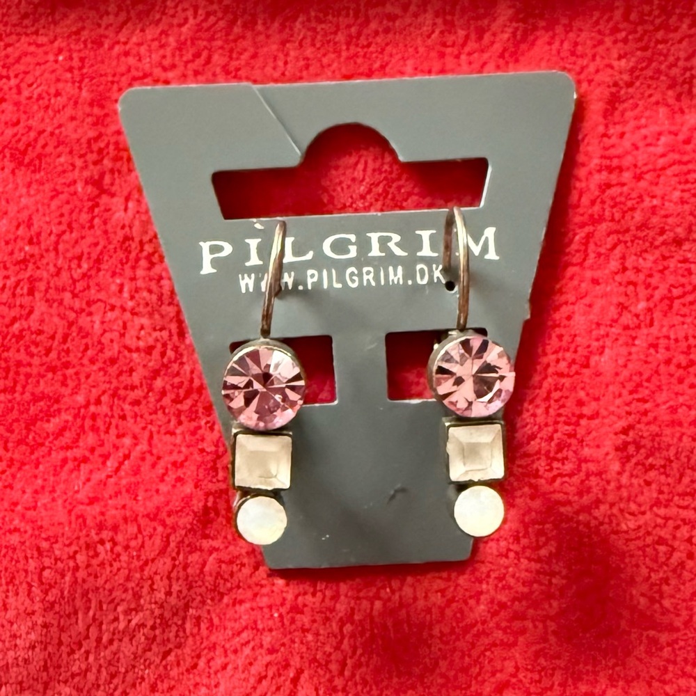 New Pilgrim Pink & White Crystal Earrings